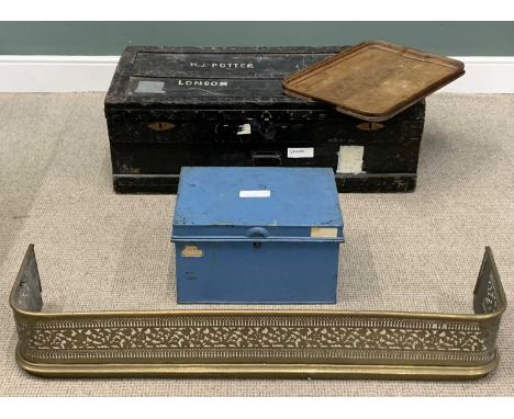 MIXED ANTIQUE/VINTAGE FURNISHINGS comprising wooden lidded trunk, iron banded, side carry handles, 36cms (h), 107cms (w), 54c