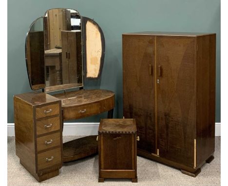 ART DECO BEDROOM & OTHER HOUSEHOLD FURNITURE, comprising oak two door compactum style small wardrobe, 133cms (h), 84cms (w), 