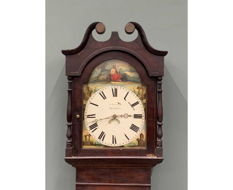 J REED BRAMPTON LONGCASE CLOCK circa 1850, arched top painted dial, Roman numerals, subsidiary seconds aperture, single weigh