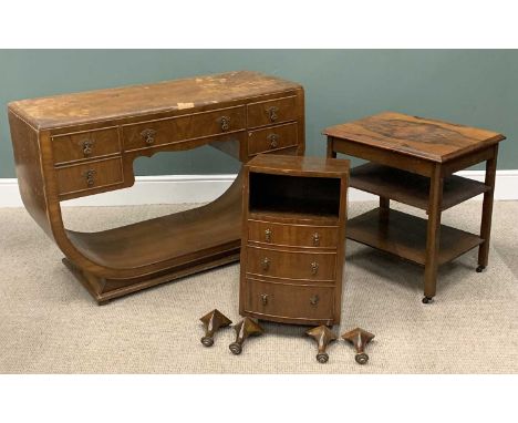 THREE ITEMS VINTAGE WALNUT & REPRODUCTION MAHOGANY FURNITURE, comprising Art Deco style walnut sideboard-ex-dressing table, f