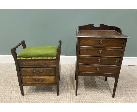 TWO ITEMS OF SHEET MUSIC FURNITURE, comprising four drawer cabinet, three quarter gallery top, drop-down drawer fronts, ring 