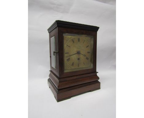 A mid 19th Century rosewood Archibald Haswell London bracket clock, brass dial with black Roman numerals, engraved corners on