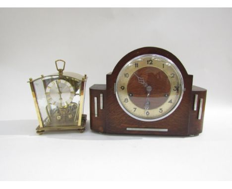 A Westminster foreign mantel clock, case labelled C.W.S. Ltd, London with silent switch to dial, along with an anniversary cl