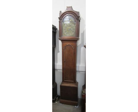 An 18th century George Wentworth of Oxon 8 day long case clock, brass arch top face Roman numerated dail with moon phase, mah
