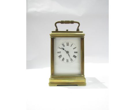 A 20th Century brass cased carriage clock, the movement marked R&amp;Co. 12cm tall 