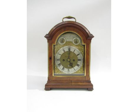 A late Georgian twin fusee bracket clock, the ornate engraved arch face named "William Parlett, Mayfair". With strike/not str