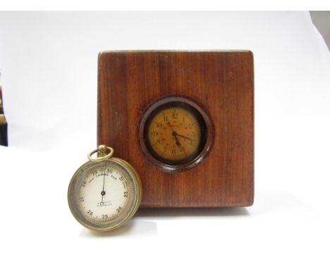 A Hamilton pocket watch in mahogany campaign style box, together with a pocket barometer (2) box: 5cm x 11.5cm x 11.5cm 