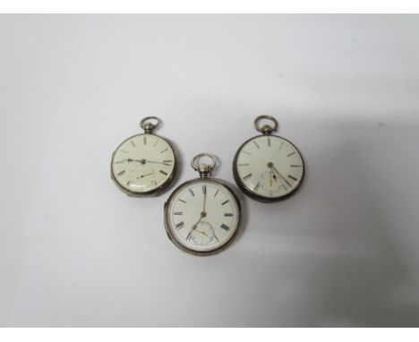 Three Victorian silver pocket watches including James Tinsky Leigh, Chester 1858. Thomas Massey, London 1840 (face cracked) a