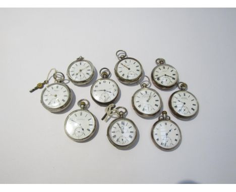 Ten mostly silver cased open faced pocket watches, mainly 19th Century English examples 