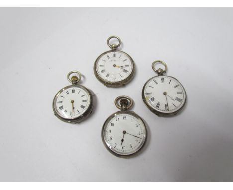 Four fob watches including two fine silver examples, one marked 935 Kemp &amp; Wilcox, Wolverhampton &amp; Birmingham silver 