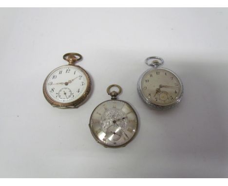 An Elgin cased 14k gold filled pocket watch, Argent example with silver face and bimetallic example stamped 800 (3)