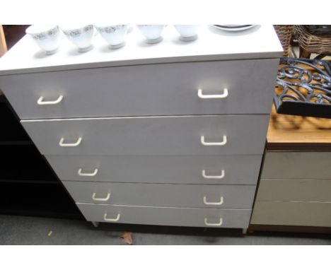 A modern white bedroom chest fitted five drawers