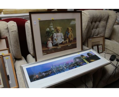 A photographic print 'Sydney, Australia' and a print of Teddy bears