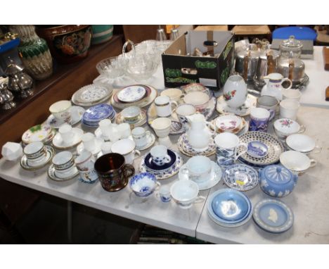 A large collection of decorative china to include copper lustre mug; Coalport jug; Wedgwood Jasperware; Copeland &amp; Spode 