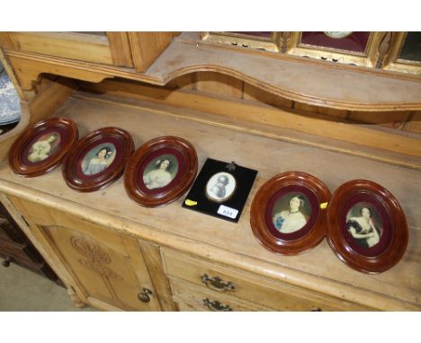 A quantity of framed miniature portraits and a framed silhouette portrait