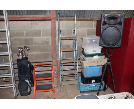 A wooden and metal step ladder