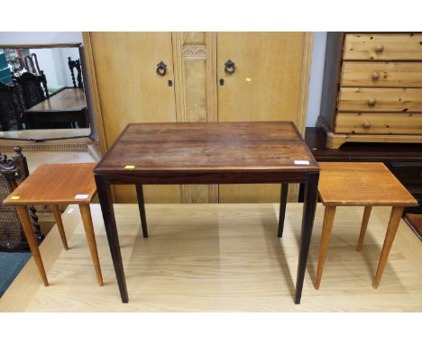 A Danish rosewood side table together with a pair of teak square lamp tables  CONDITION REPORT: Rosewood table with typical s