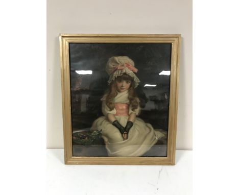 A gilt framed colour print, portrait of a girl in white dress 