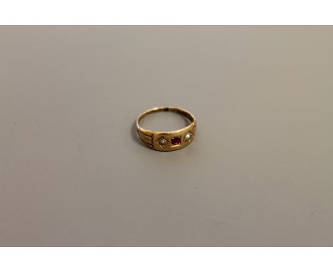 A 15ct gold ruby and pearl ring