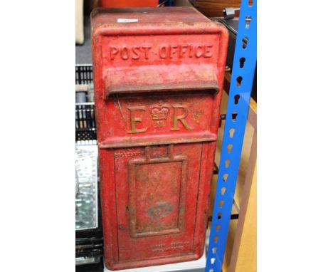 A mid-20th century cast metal Royal Mail post box CONDITION REPORT: This has two side-mounted metal hoops to attach it to a l