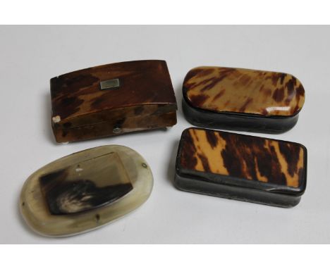 Three antique tortoiseshell snuff boxes together with a horn snuff box (4)