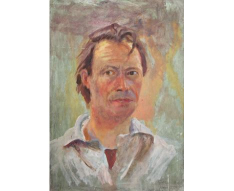 Geoffrey Underwood (1927-2000) British, a bust length portrait of a man (the artist?), Oil on board, signed with initials and