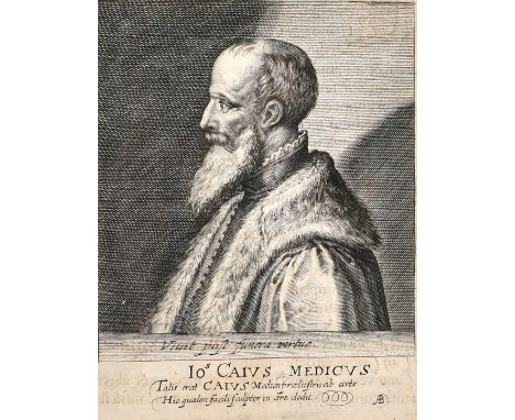 An old master print depicting Joannes Caius, engraving, inscribed, 6.25" x 4.75".
