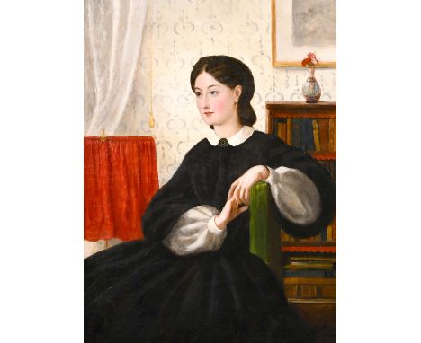 Late 19th/early 20th century, A portrait of a seated lady in an interior, oil on canvas, indistinctly signed, 24" x 18".
