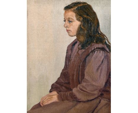 20th century school, A Portrait of a seated girl, oil on canvas laid down, 17" x 13".