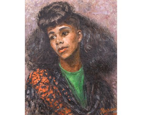 Bruno Beran (1888-1979) Czech, A head and shoulders portrait of a lady, oil on board signed, 21.75" x 18".
