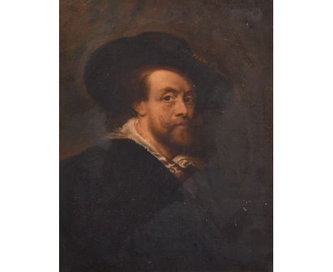 19th century, A portrait of gentleman in a hat, oil on canvas, in a fine carved Florentine frame, 9.5" x 7.5".