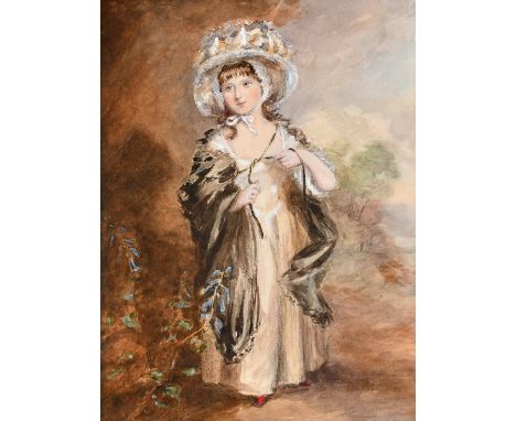 Circle of Daniel Gardener, Portrait of a young girl in a hat, watercolour, 11" x 8.25", (unframed).
