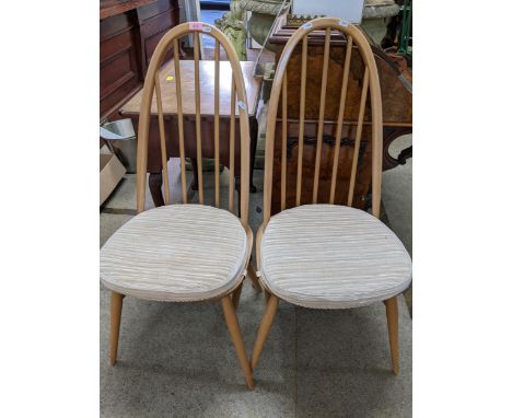 Two Ercol Quaker dining chairs with detachable cushions, label to chair edge Location: 