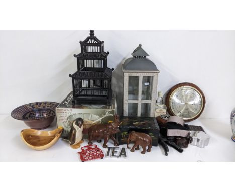 A mixed lot to include a boxed glass punch set, barometer, bird cage and other itemsLocation: 