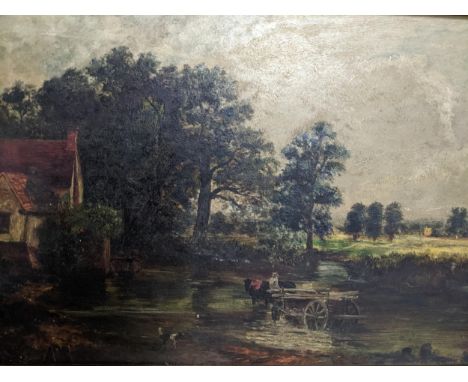 After John Constable, a copy of his picture The Hay Wain, a small oil painting, circa 1900, unsigned, 20cm x 30cm in a gilt f