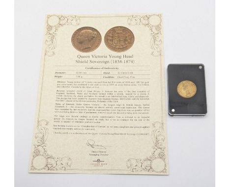 United Kingdom - Victoria (1837-1901) 'Shield back' Sovereign dated 1866, die number 60, Young uncrowned portrait. left, good