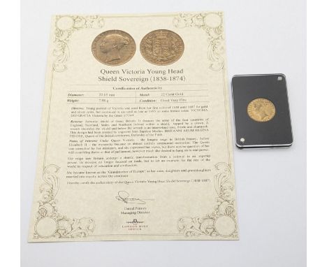 United Kingdom - Victoria (1837-1901) 'Shield back' Sovereign dated 1864, die number 25, Young uncrowned portrait. left, good