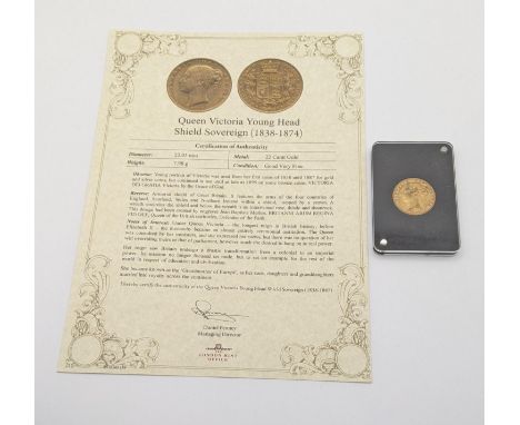 United Kingdom - Victoria (1837-1901) 'Shield back' Sovereign dated 1864, die number 46, Young uncrowned portrait. left, good