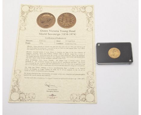 United Kingdom - Victoria (1837-1901) 'Shield back' Sovereign dated 1864, die number 36, Young uncrowned portrait. left, good