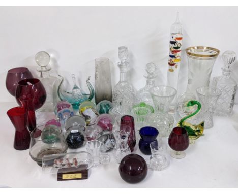 Mixed glassware to include Caithness paperweights, Bohemian vase, ship in a bottle and othersLocation: 