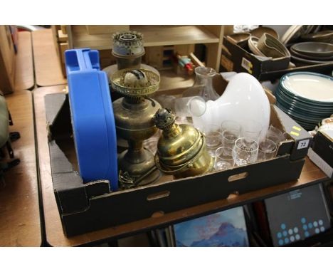 Tray of assorted including oil lamp etc.