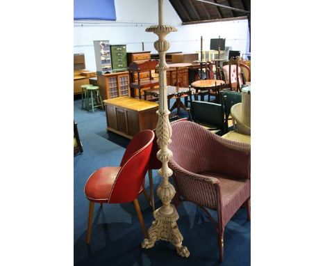Purple Lloyd Loom chair and a standard lamp