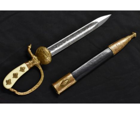 A German Hunting Society dirk, 25cm blade well etched with a deer hunt and a boar hunt, the cross guard and terminal of the k