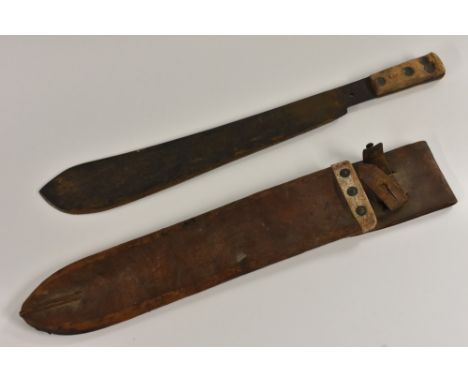 A World War I British Army issue machete, 38cm blade stamped Samuel Kitchen, Sheffield 1918, two-piece composite grip, leathe