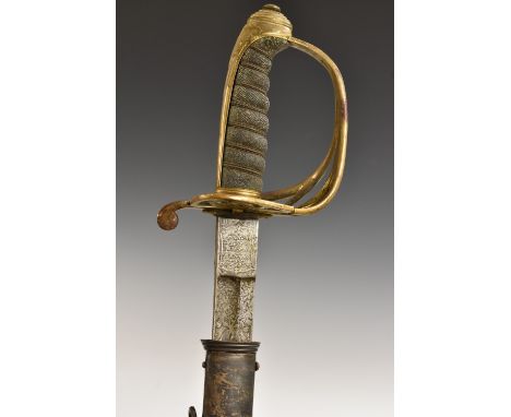 An 1822 pattern infantry officer's sword, by Cutler &amp; Sons, London, engraved 79.5cm slightly curved fullered blade, the G