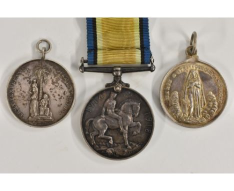 Medals, WW1, British War Medal, named to 12158 Pte. L.A. Muir, Manch. R. [Manchester Regiment], silk ribbon en suite; British