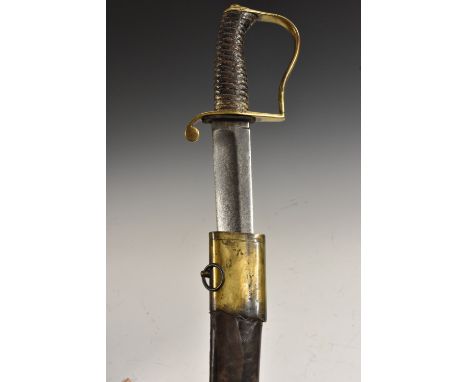 A George III Cavalry officer's sword, 73cm blade, the spine inscribed Wooley and Deakin, brass knuckle guard with iron grip, 