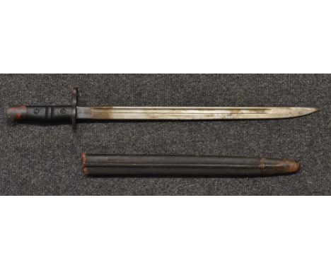 An American 1913 pattern bayonet, by Remington, 43.5cm straight fullered blade, two-piece wooden grip, 55.5cm long overall, l