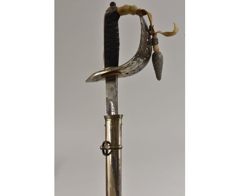 A George V 1897 pattern officer's sword, 82.5cm straight fullered blade engraved with Royal coat of arms and crowned GR ciphe