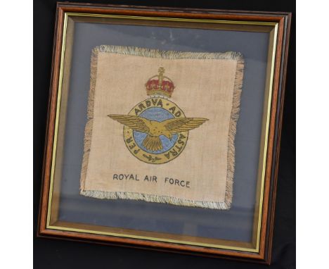 World War Two - a RAF square needlework sampler, by Claude Preston RAF, 1942, Woodhouse Eaves, [Leicestershire], inscribed to